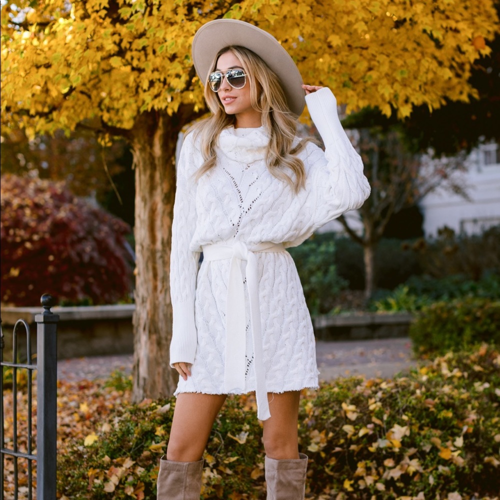 Turtleneck sweater dress white